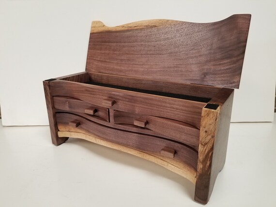 Jewelry box made from claro walnut and purple heart