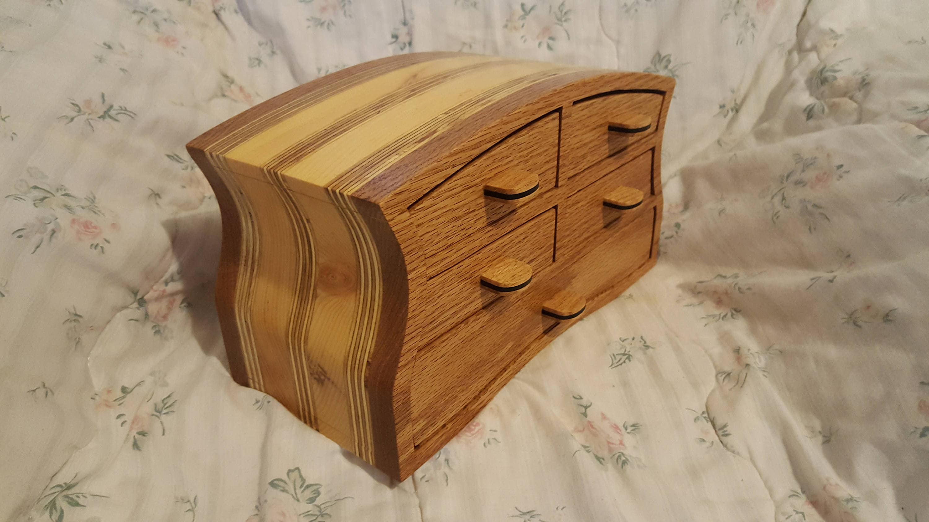 Bandsaw box made from red oak, pine,plywood,and ebony