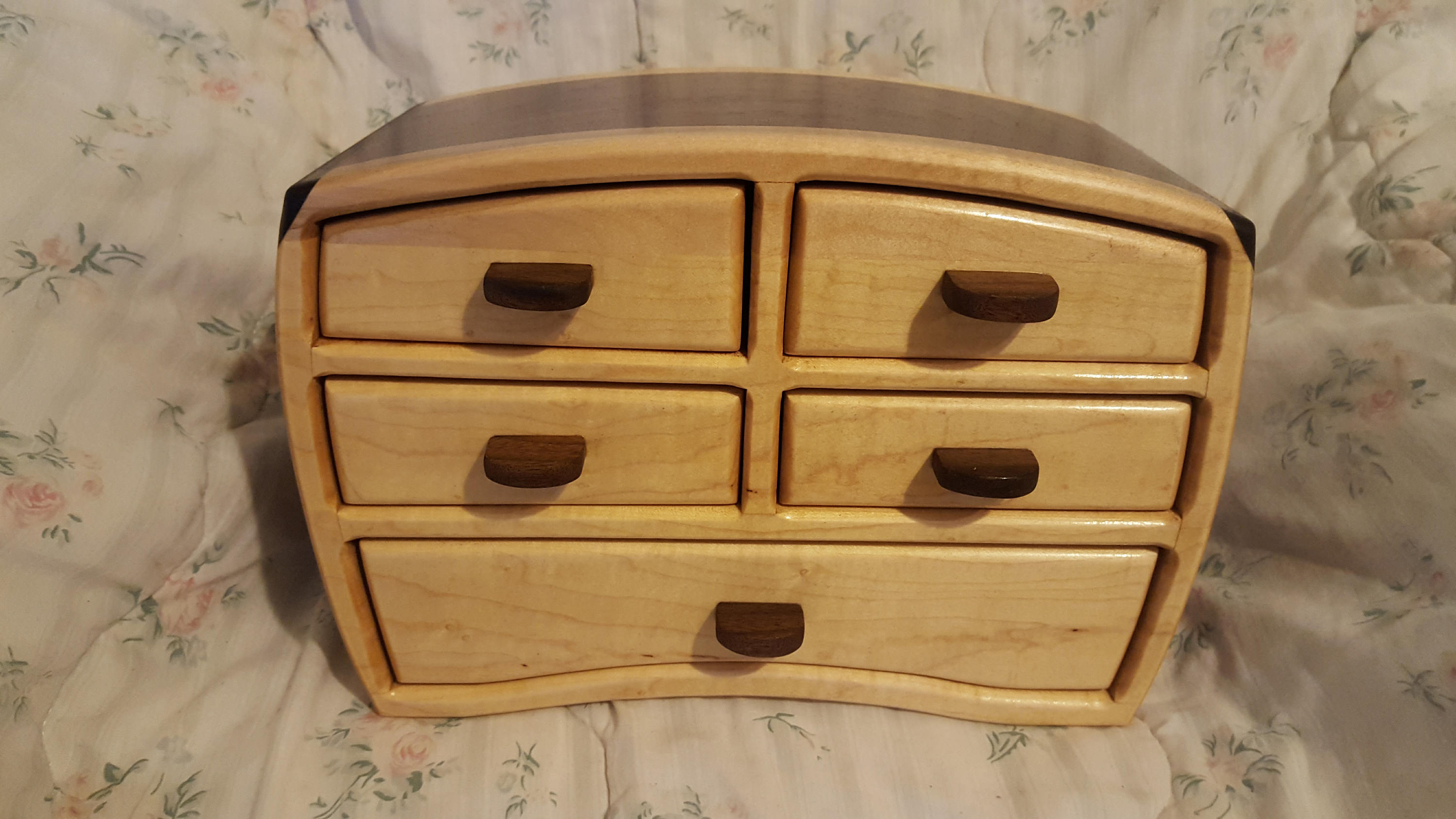 Bandsaw box made from maple, black walnut, and ebony