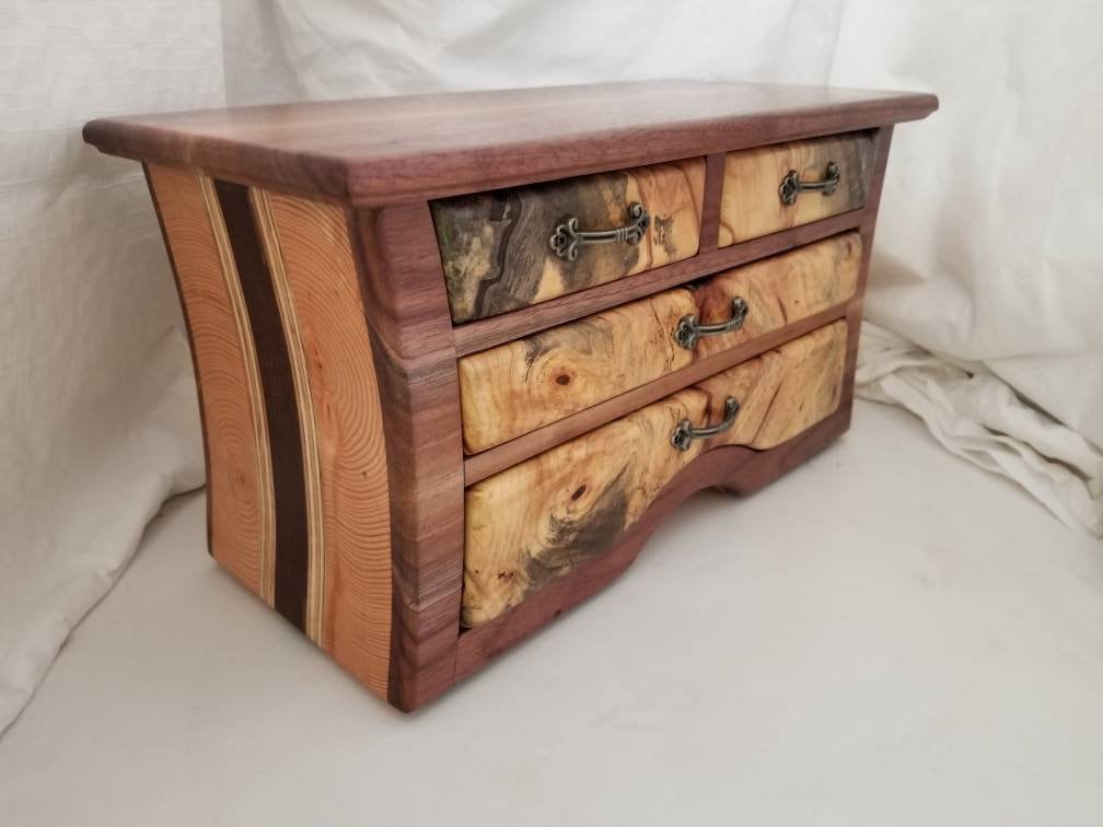Jewelry/ bandsaw box made from black walnut, douglas fir, plywood, and