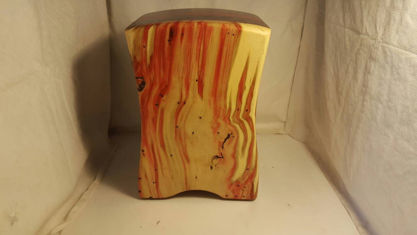 Bandsaw box made from red flame box elder, padauk, and walnut