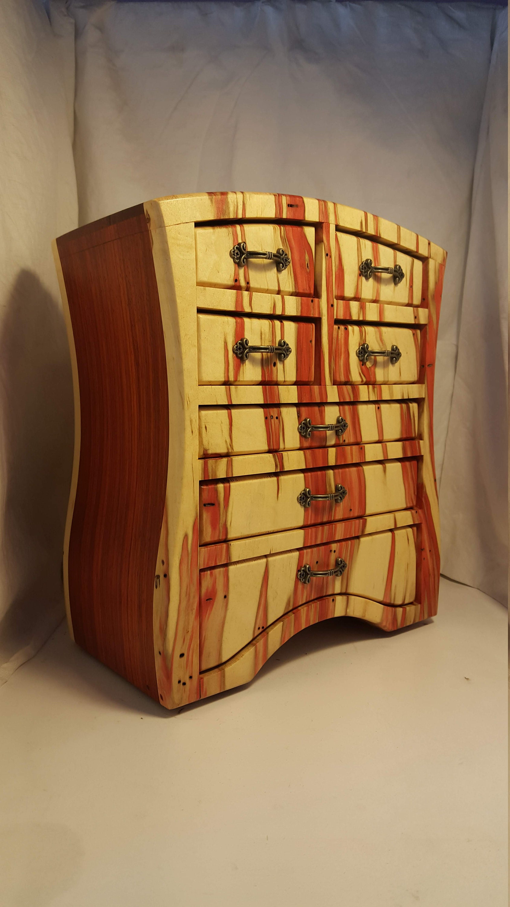 Bandsaw box made from red flame box elder, padauk,and plywood