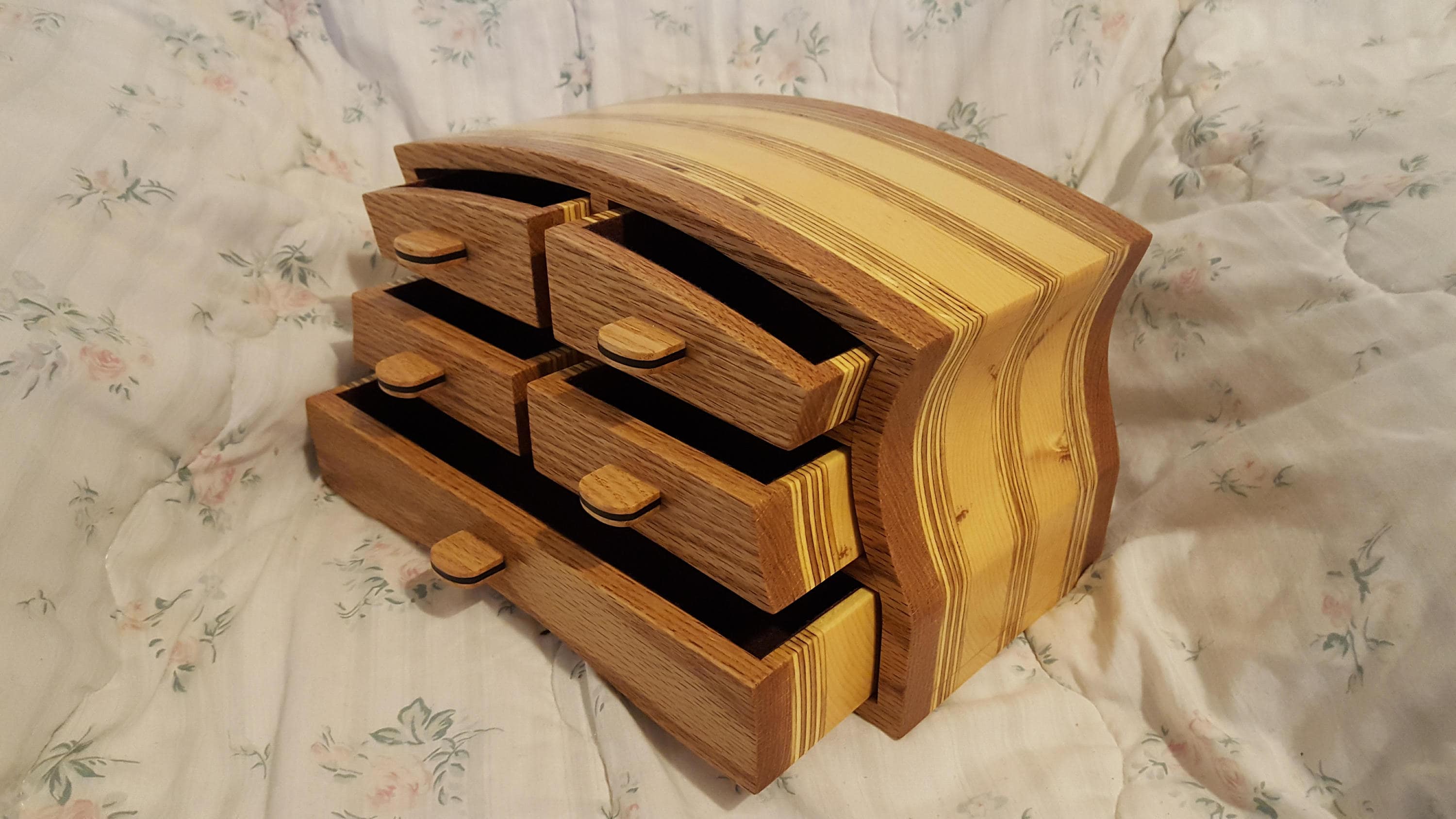 Bandsaw box made from red oak, pine,plywood,and ebony