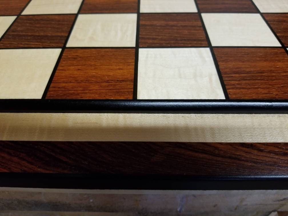 Wood Chess Board - Black Walnut and Curly Maple 2 inch squares