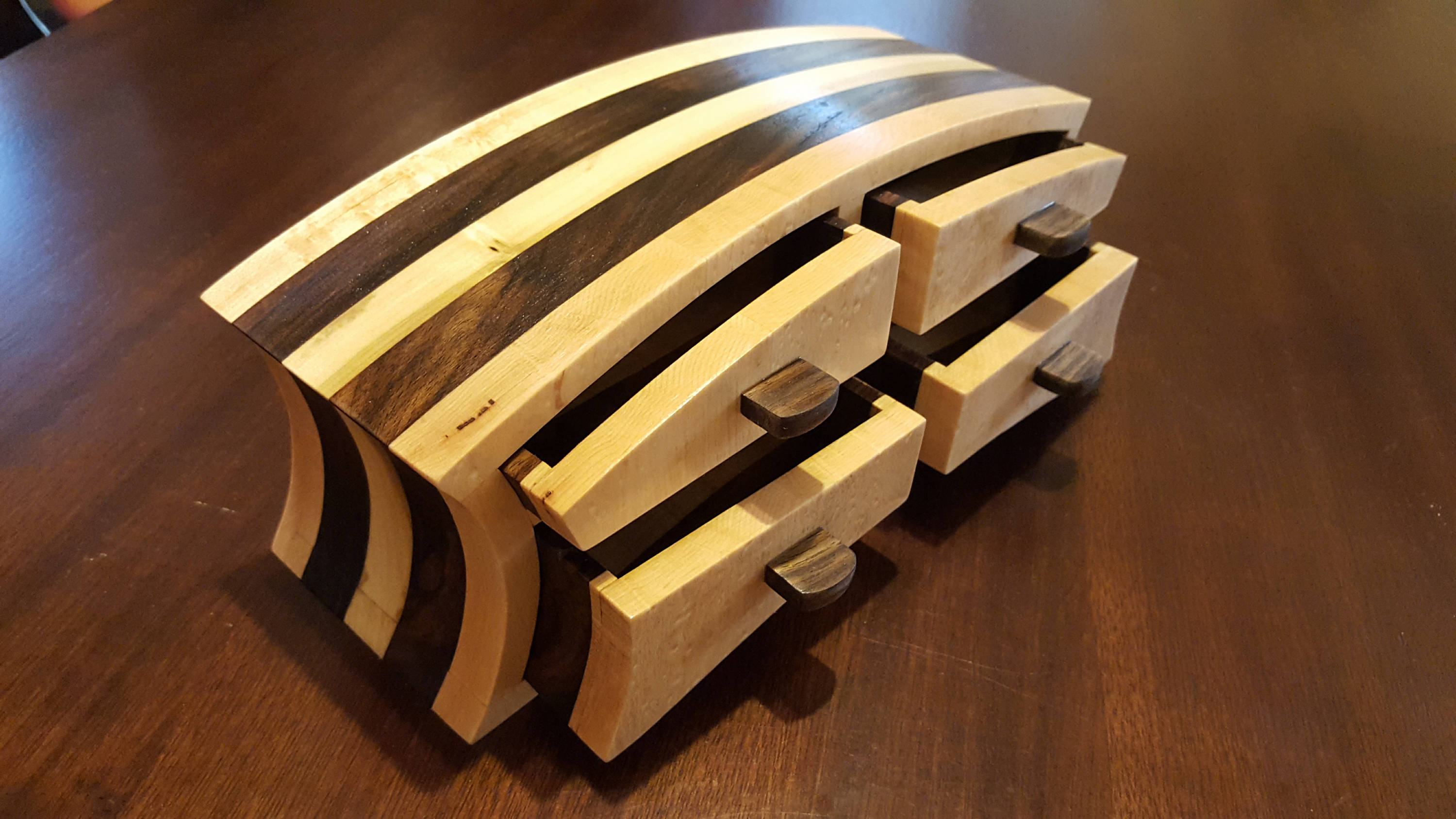 Bandsaw box made from birdseye maple and black walnut