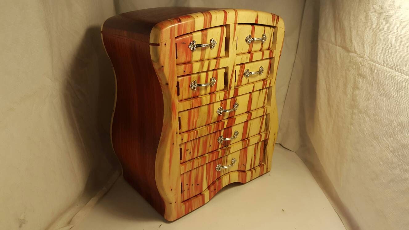 Bandsaw box made from red flame box elder and padauk