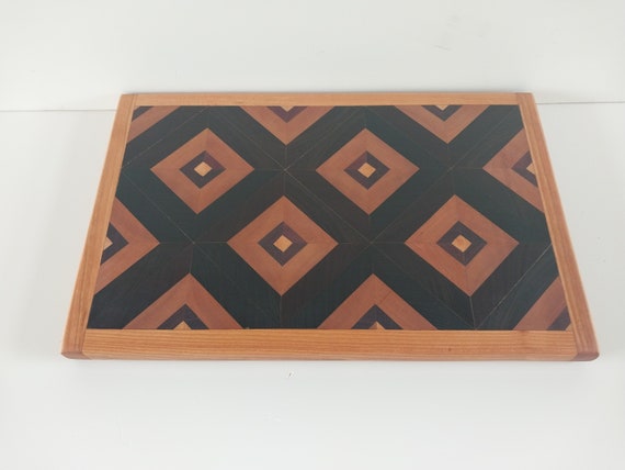 Endgrain cutting board made from rosewood, mahogany, cherry, and maple