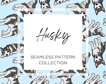 Colección de patrones Husky - Patrón de arte digital sin costuras - PNG - JPEG - Descarga instantánea - Lindo - Diseño gráfico - Impresión bajo demanda