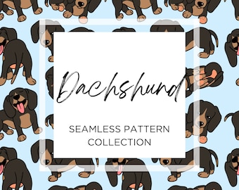 Colección de patrones Dachshund - Patrón de arte digital sin costuras - PNG - JPEG - Descarga instantánea - Lindo - Diseño gráfico - Impresión bajo demanda