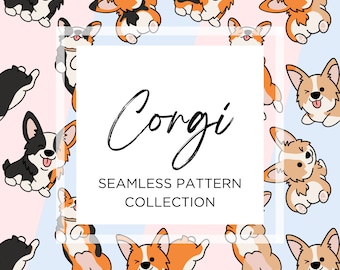 Colección de patrones Corgi - Patrón de arte digital sin costuras - PNG - JPEG - Descarga instantánea - Corgi Lindo - Diseño de cuaderno de bloc de notas - Imprimir