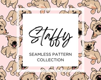 Colección de patrones Staffy - Patrón de arte digital sin costuras - PNG - JPEG - Descarga instantánea - Diseño de bloc de notas - Staffordshire Bull Terrier