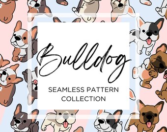 Colección de patrones Bulldog - Patrón de arte digital sin costuras - PNG - JPEG - Descarga instantánea - Diseño de Bloc de notas - Bulldog Francés - Frenchie