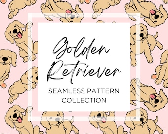 Colección de patrones Golden Retriever - Patrón de arte digital sin costuras - PNG - JPEG - Descarga instantánea - Lindo - Diseño gráfico - Impresión bajo demanda