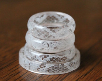Lace Ring - White, Bride & Bridesmaid, Matching Jewelry, Custom Anniversary, Personalized, Wedding, Bridal Dress, Romantic, Dainty, Elegant