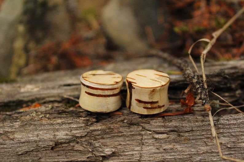 Stretcher Tunnel Real Wooden Woodland Forest Fairy Jewellery Down to Earth Rocky Mountain Explore Paper Birch Bark Double Flare Ear Plugs
