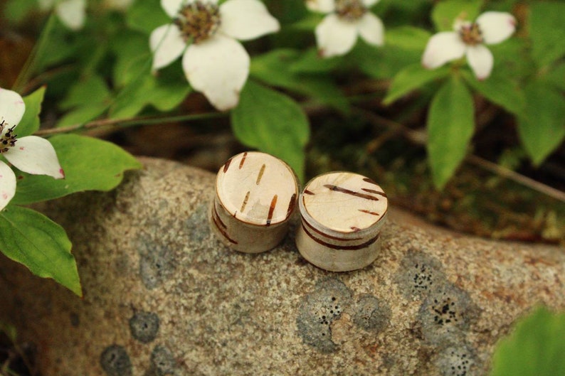 Stretcher Tunnel Real Wooden Woodland Forest Fairy Jewellery Down to Earth Rocky Mountain Explore Paper Birch Bark Double Flare Ear Plugs