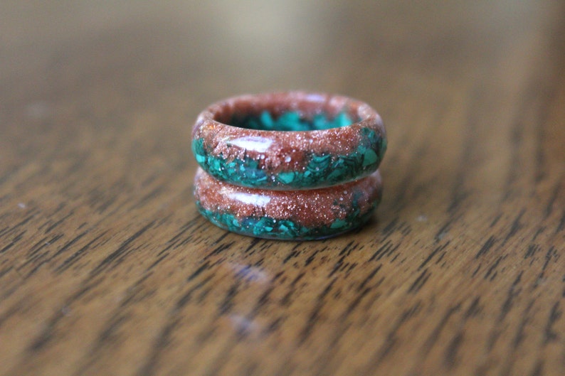 Goldstone and Malachite Resin Ring Precious Crystals & Etsy