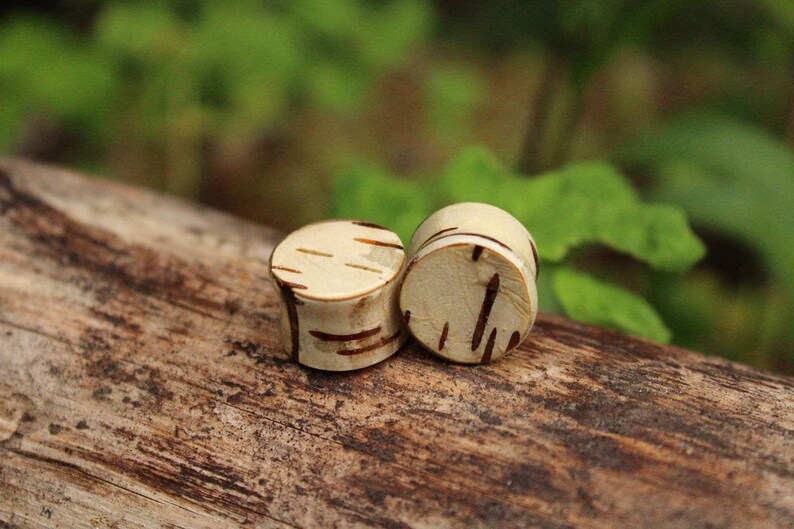 Stretcher Tunnel Real Wooden Woodland Forest Fairy Jewellery Down to Earth Rocky Mountain Explore Paper Birch Bark Double Flare Ear Plugs