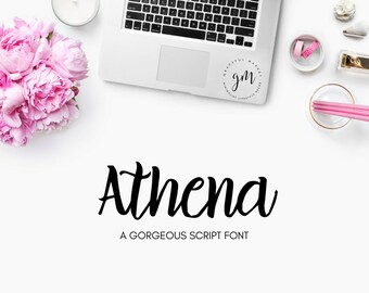 Athena Script - Handwritten font - Brush Letter font - Calligraphy font - Wedding font - Digital font download