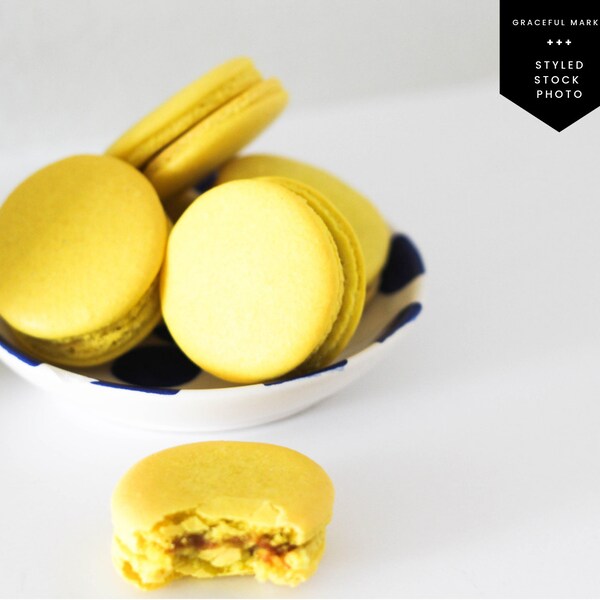 Yellow Macaron Cookie / Styled Stock Flat Lay Photography / Blogger Photo / Social Media / Instant Digital Download 1-95