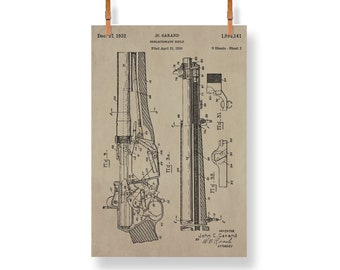 Patent Art JC Garand Printable Set, Rifle Patent Art Digital Download, Workshop Decor, 2nd Amendment, Digital Poster Art