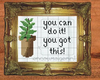 Encouragemint Pun Mint Plant Cross Stitch Pattern, Unique Craft, Kitsch Decor, Easy Cross Stitch PDF Pattern Digital Download