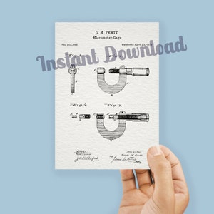 Patent Art Micrometer Printable Set, Patent Art Digital Download, Workshop Decor, Micrometer Caliper, Pratt & Whitney Digital Poster Art image 2