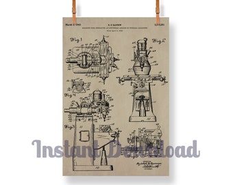 Patent Art Bridgeport Mill Druckbares Set, Patent Art Digital Download, Werkstatt Dekor, Milling Machine, Digital Poster Art