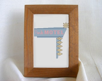 Retro-Inspired Pink Hotel Roadsign Cross Stitch Pattern