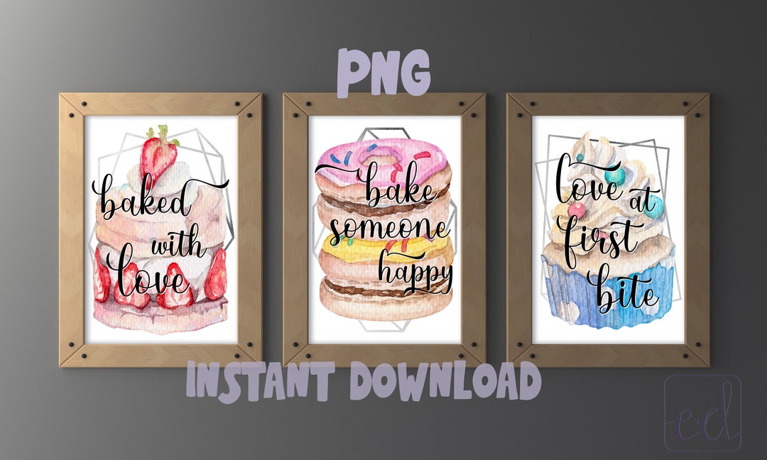 kitchen printable poster bakery print with watercolor... Kitchen Printable Wall Art Set of 3, Bakery Sign, Watercolor Print ...