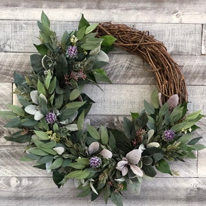 Greenery Wreath for Front Door, Greenery Wreath, Neutral Wreath, Farmhouse Wreath, Eucalyptus Wreath, Succulent Wreath, Everyday Wreath
