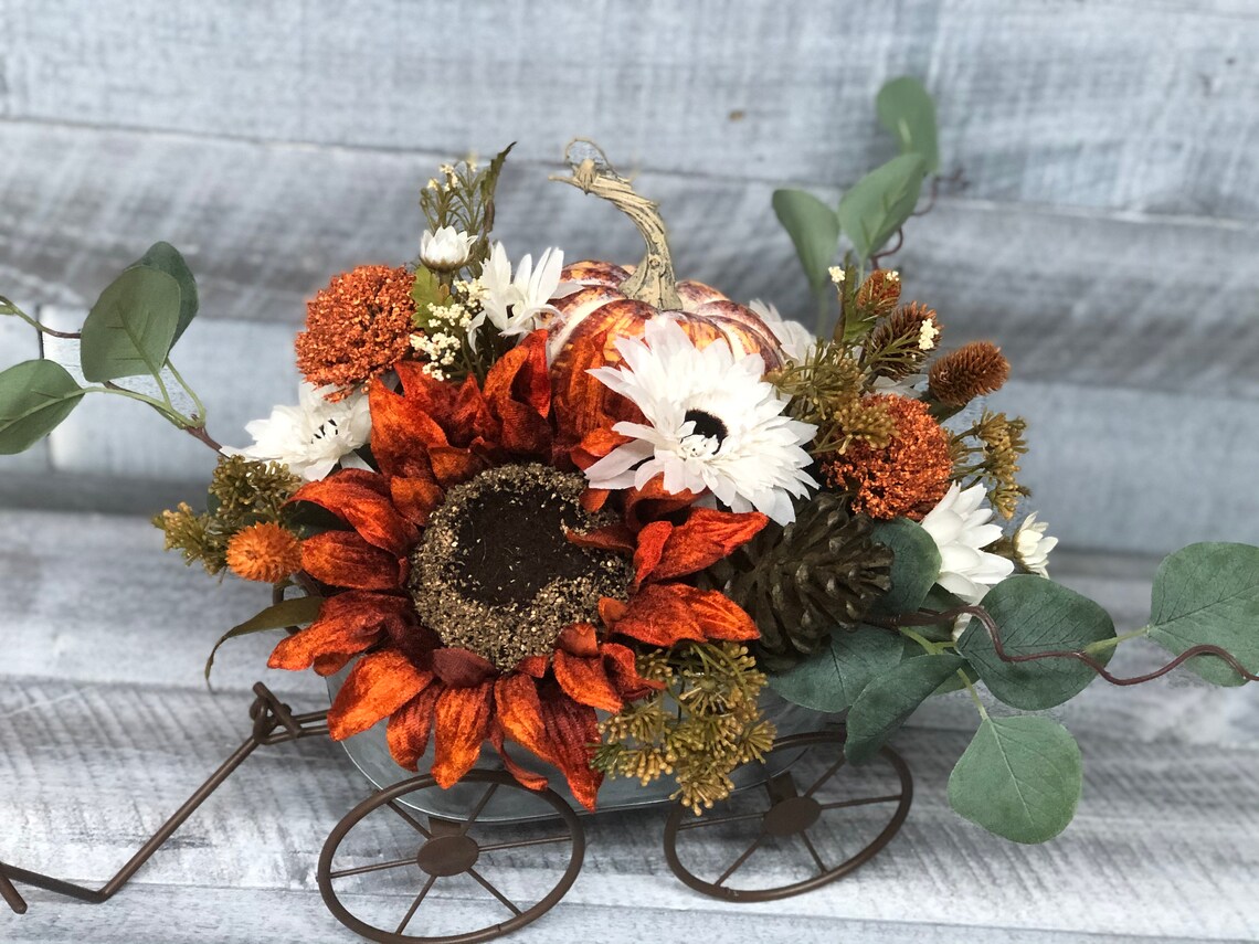 Fall Flower Wagon Centerpiece Rustic Centerpiece Sunflower Etsy
