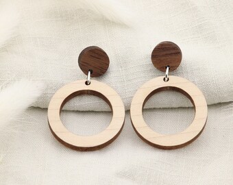 Wooden earrings Bettina Individual jewelry natural stud earrings wood 925 sterling silver earrings women's earrings real wood gift women