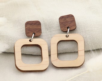 Wooden earrings Betty Individual jewelry natural stud earrings wood 925 sterling silver earrings women's earrings real wood gift women