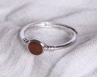 Ring Circle with wood inlay 925 silver wooden jewelry rings with wood silver rings engagement rings size-adjustable rings accessories women