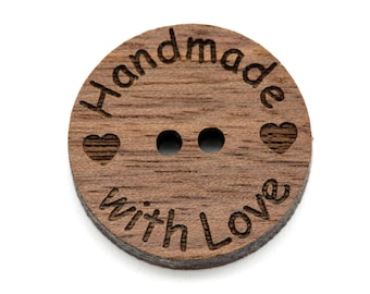 Wooden Buttons Engraving Round Handmade with Love Wood 5pcs 2 Hole Buttons Wood DIY Handicraft Sewing Knitting Sewing Crochet Kids Buttons Clothes
