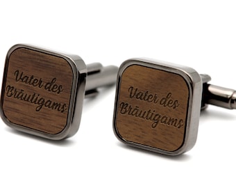 Hochzeit Manschettenknöpfe Herren Holz Mann Trauzeuge Manschetten Gravur silber/schwarz eckig Geschenk Vater des Bräutigams