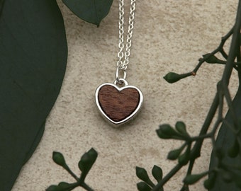 Collier de bijoux en bois avec pendentif coeur 9 mm pour femme en argent 925 chaîne en bois de noyer médaillon pendentif en bois bijoux idée cadeau femme dames