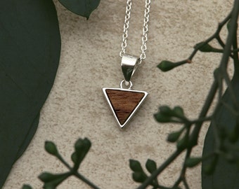 Wooden jewelry necklace with pendant triangle 9 mm women's 925 silver walnut wood chain medallion wooden pendant jewelry gift idea women