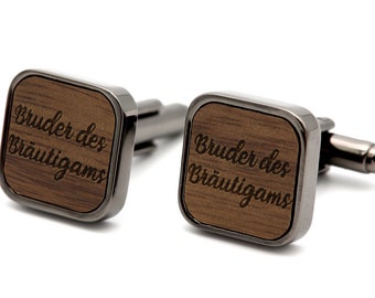 Hochzeit Manschettenknöpfe Herren Holz Mann Trauzeuge Manschetten Gravur silber/schwarz eckig Geschenk Bruder des Bräutigams