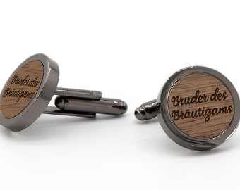 Hochzeit Manschettenknöpfe Herren Holz Mann Trauzeuge Manschetten Gravur silber/schwarz rund Geschenk Bruder des Bräutigams