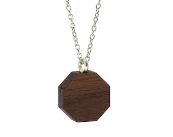 Halskette Achteck aus Nussbaum Holz Holzschmuck Sterling Silber Kette mit Anhänger Holz Halskette Holzanhänger Kettenanhänger Geschenkidee