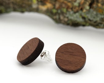 Wood Earrings | wood jewelry | Walnut | Sterling Silver 925 | handmade wooden stud earrings | 