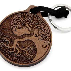 Schlüsselanhänger Holz Gravur Yin Yang Lebensbaum Echtholz Schlüsselring Schlüsselbund Geschenkidee Muttertag Vatertag Jahrestag Weihnachten