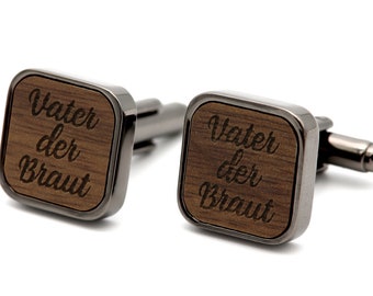 Hochzeit Manschettenknöpfe Herren Holz Mann Trauzeuge Manschetten Gravur silber/schwarz eckig Geschenk Vater der Braut