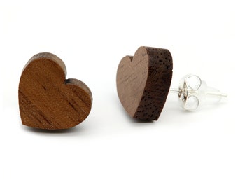 Wooden Earrings Heart Walnut