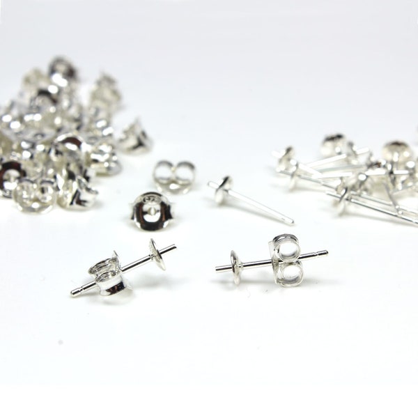 Ohrstecker Rohlinge 100% 925 Sterling Silber  mit Butterfly Verschluss I Ohrringe Basteln DIY Schmuckherstellung Nickelfrei