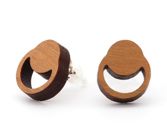 Wooden earrings double circle stud earrings sterling silver natural earrings wooden jewelry wood earrings gift idea accessories women ladies