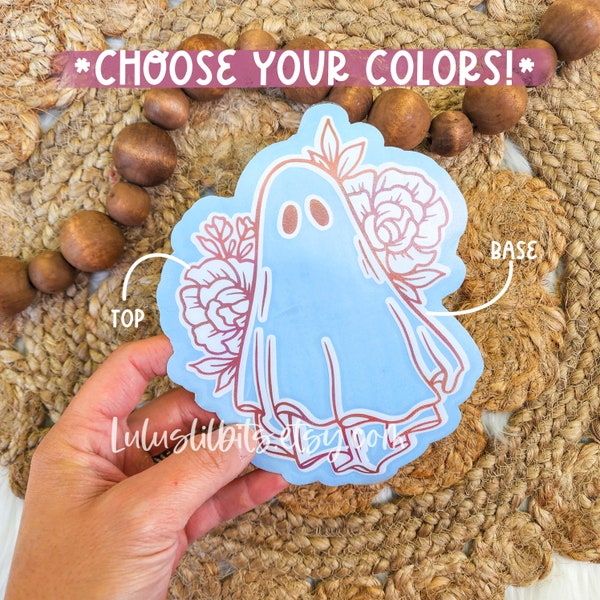 Floral Ghost Sticker | Halloween Decal | Ghost Decal | Spooky Sticker | Flower Ghost | Cute Ghost | Vinyl Sticker | Retro Sticker