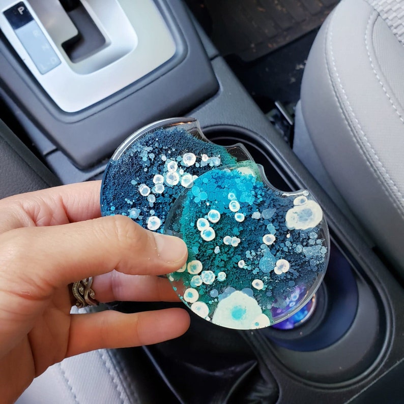 Blue Car Cupholder Coasters// Watercolor Blue Coasters// Blue Etsy